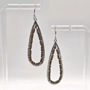 Silpada Sterling Silver and Bronze Seed Bead Long TearDrop Hoop Earrings W1779